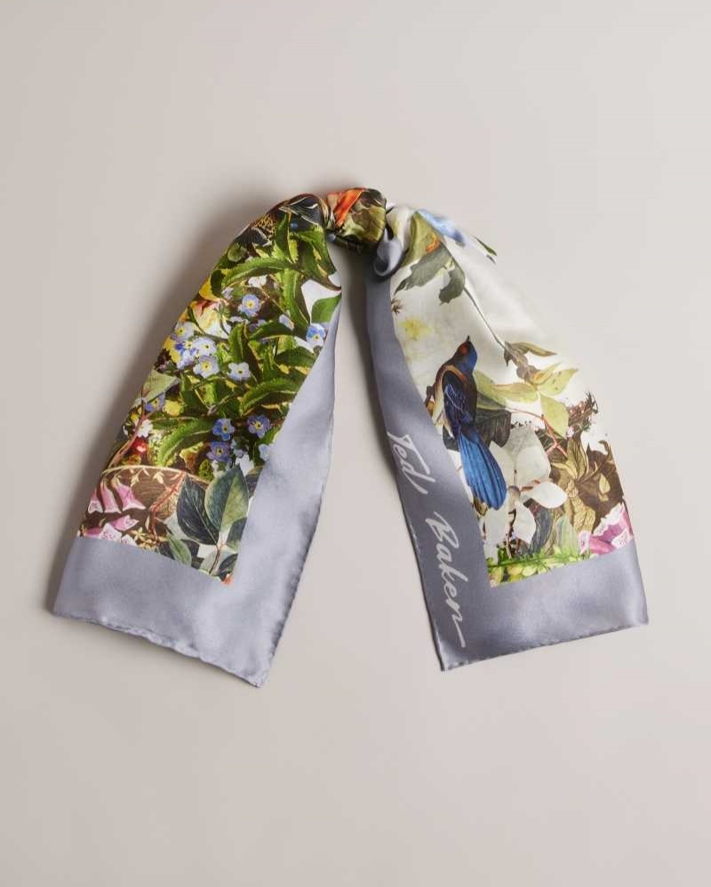 Pale Blue Ted Baker Kerriea Botanical Silk Square Scarf | ZA0002048