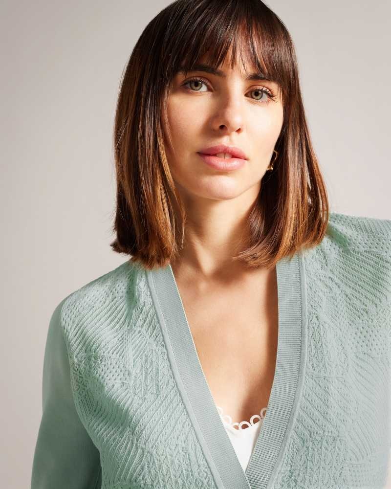 Pale Green Ted Baker Joslina Pointelle Knit Cardigan | ZA0000790