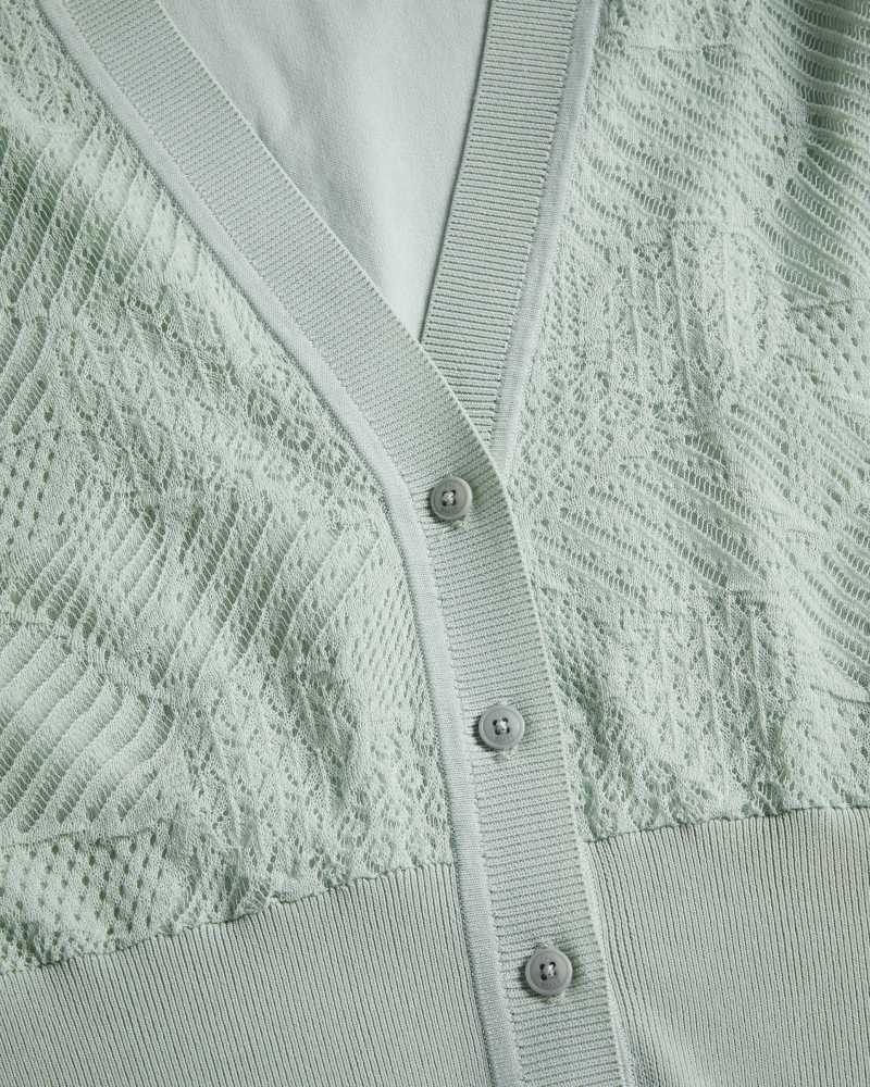 Pale Green Ted Baker Joslina Pointelle Knit Cardigan | ZA0000790