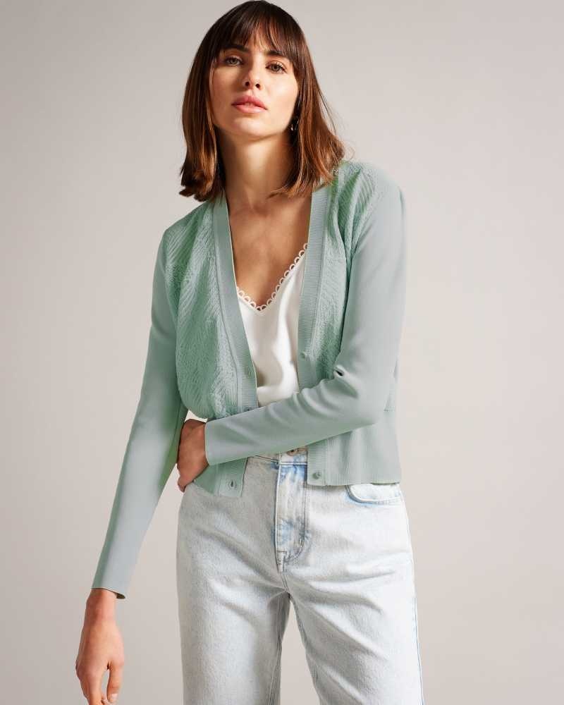 Pale Green Ted Baker Joslina Pointelle Knit Cardigan | ZA0000790