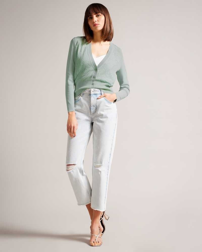 Pale Green Ted Baker Joslina Pointelle Knit Cardigan | ZA0000790