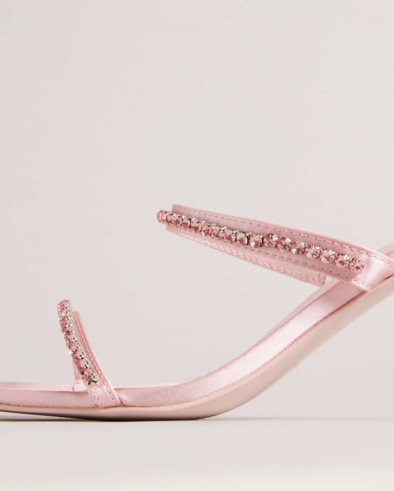 Pale Pink Ted Baker Rinita Diamante Satin Kitten Heel Sandals | ZA0001659