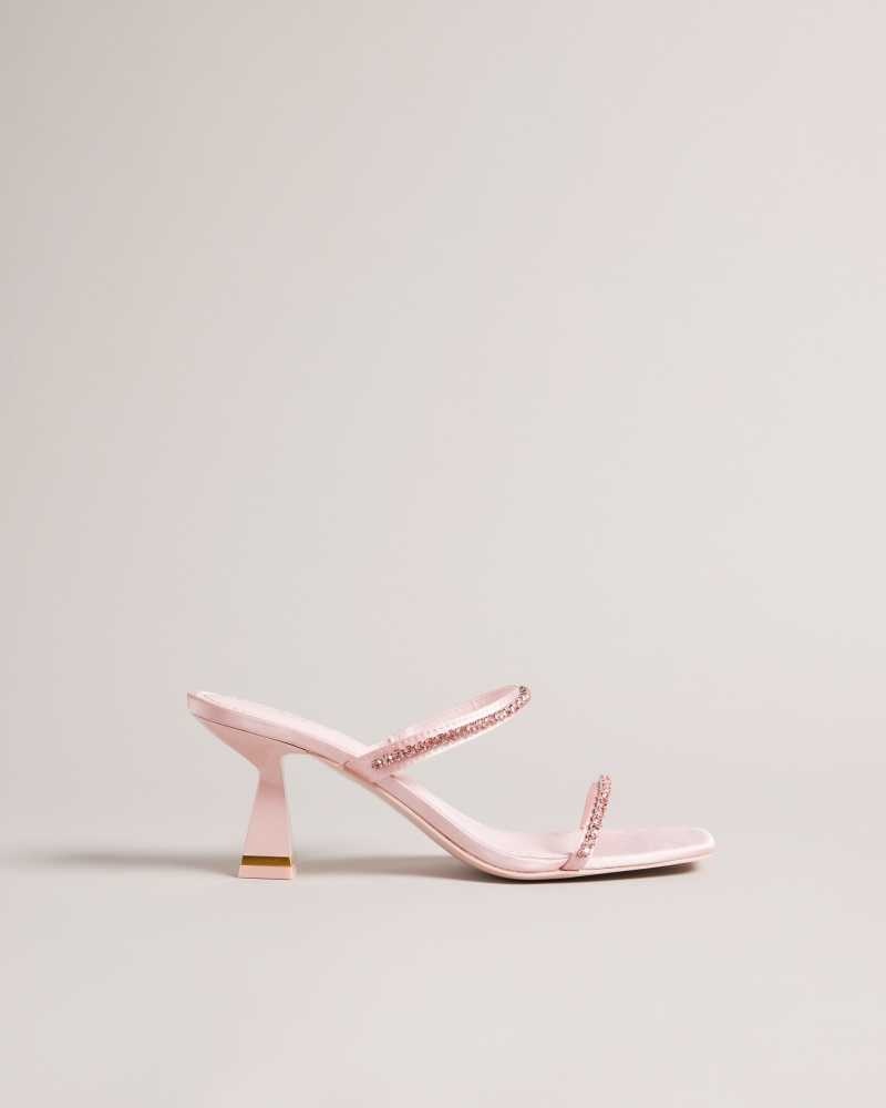 Pale Pink Ted Baker Rinita Diamante Satin Kitten Heel Sandals | ZA0001659