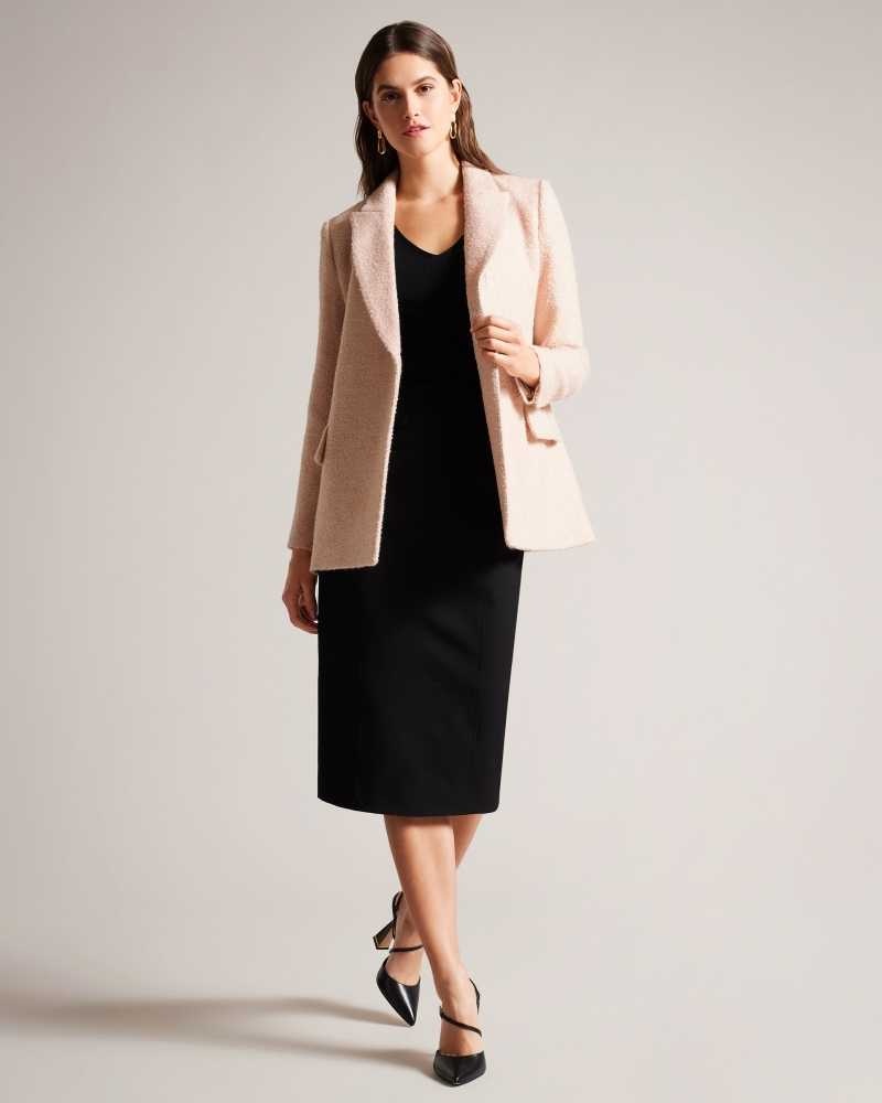 Pale Pink Ted Baker Robinet Oversized Marled Blazer Coat | ZA0000588