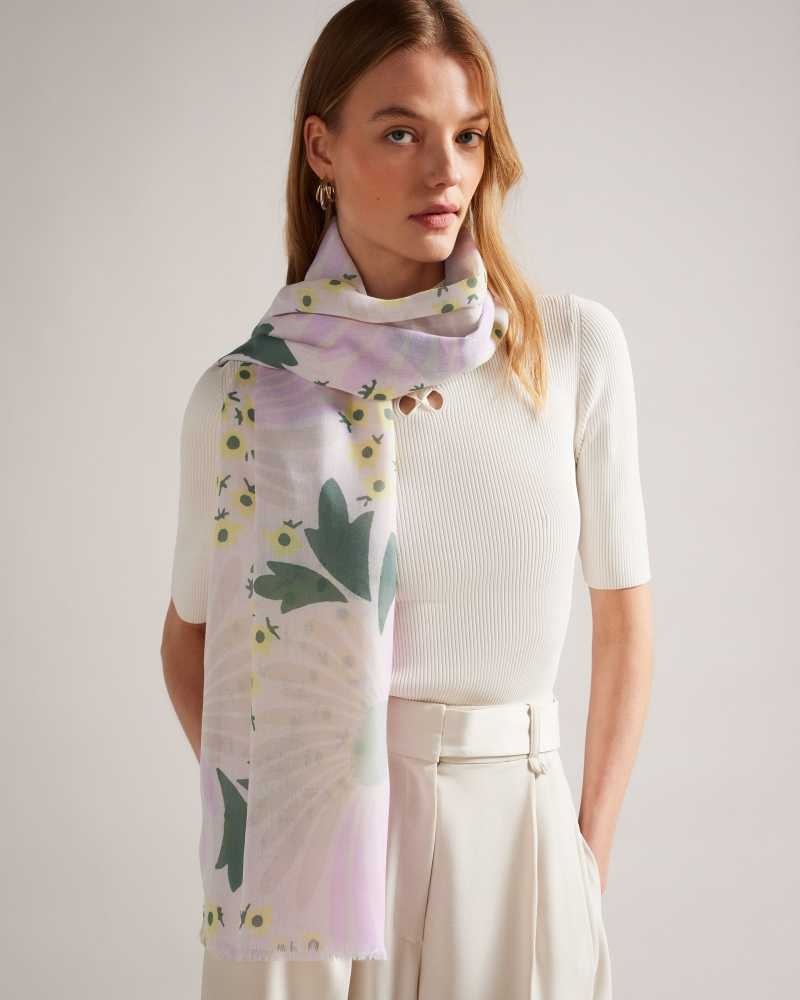 Pale Pink Ted Baker Rubbyy Floral Print Satin Scarf | ZA0002035