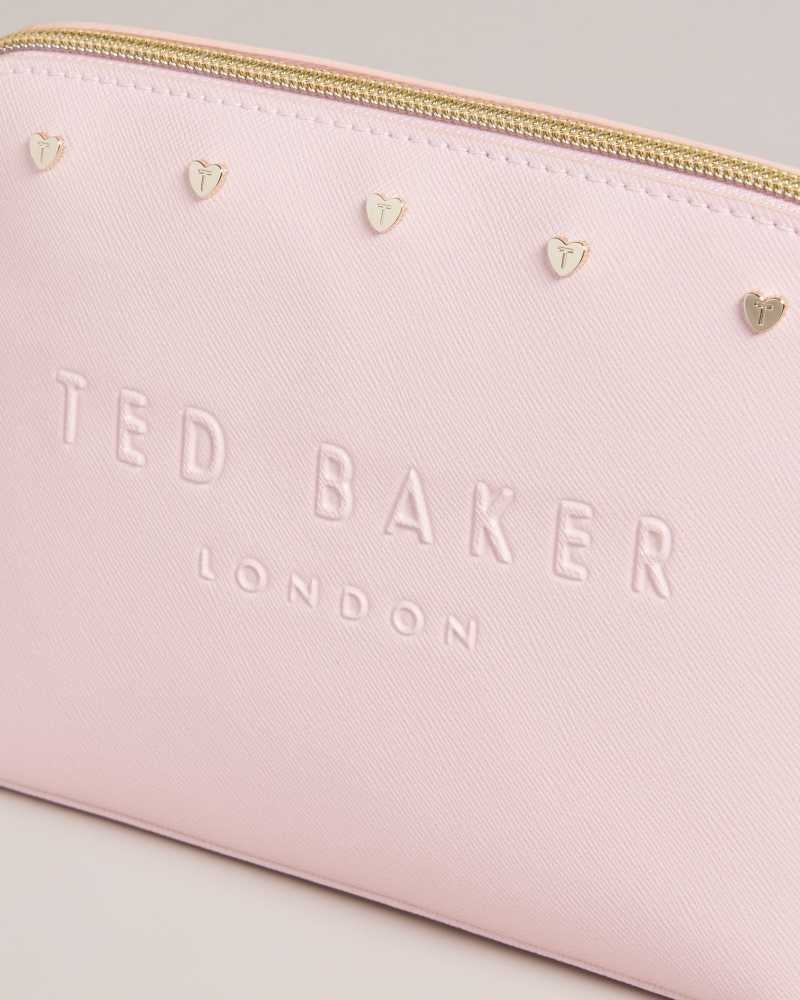 Pale Pink Ted Baker Studel Studded Heart Makeup Bag | ZA0000329