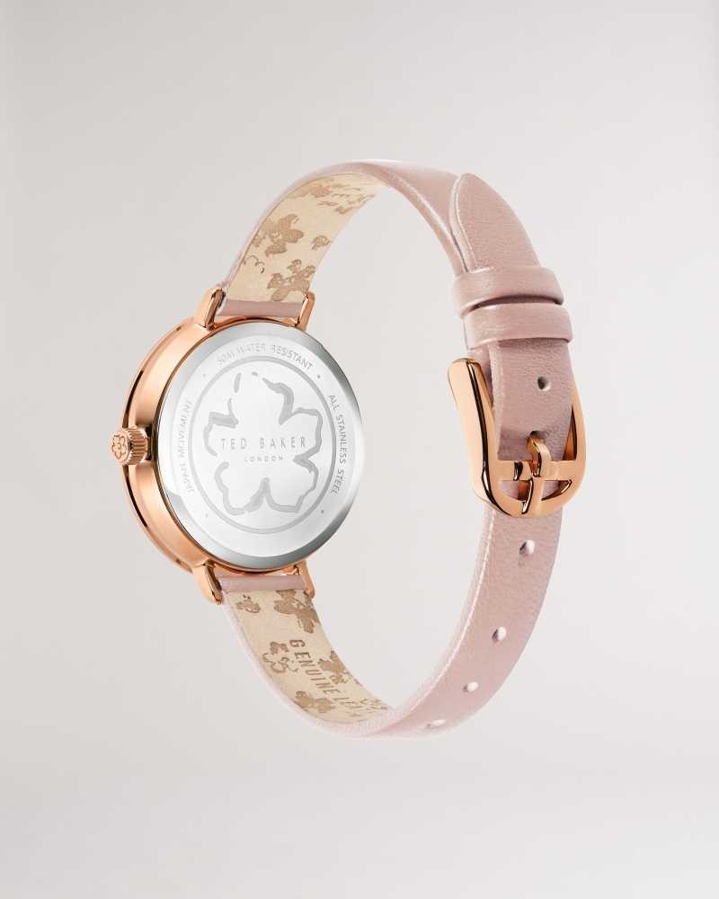 Pink Ted Baker Ammmy Magnolia Detail Leather Watch | ZA0002176