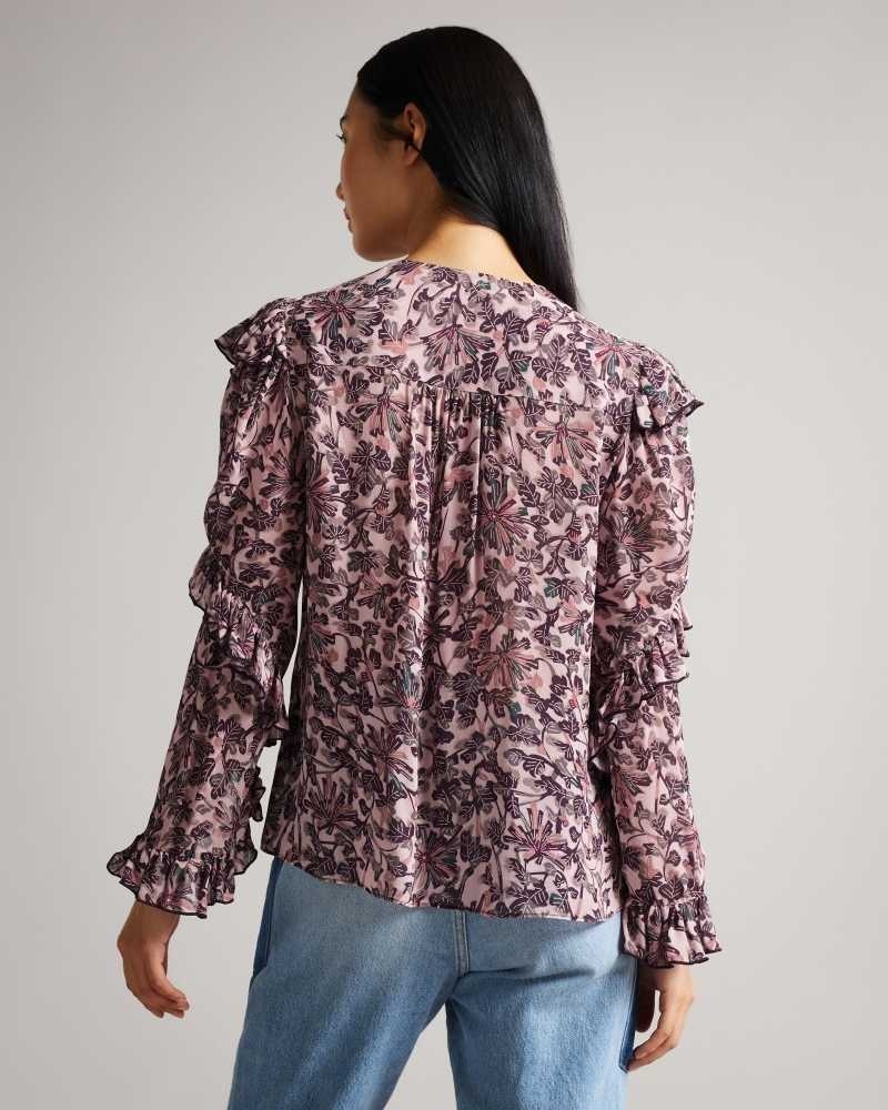 Pink Ted Baker Barleaa MIB Frilled Top | ZA0001330