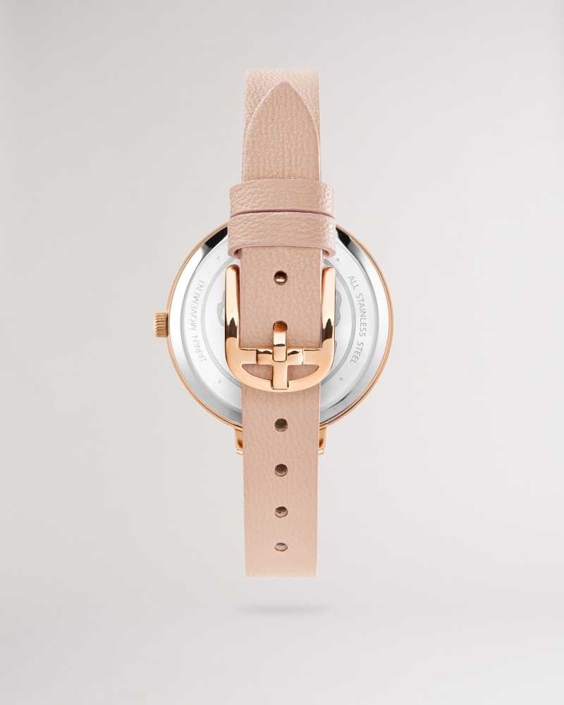 Pink Ted Baker Chessin Crystal Embellished Watch With Vegan Leather Strap | ZA0002201