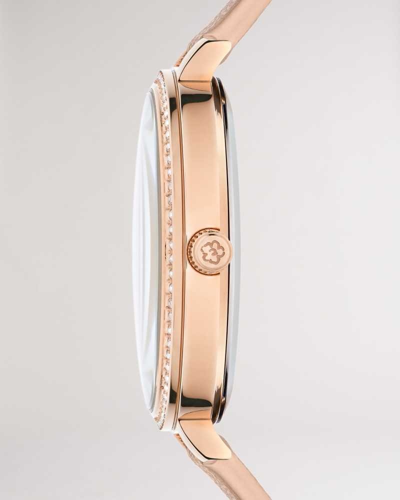 Pink Ted Baker Chessin Crystal Embellished Watch With Vegan Leather Strap | ZA0002201