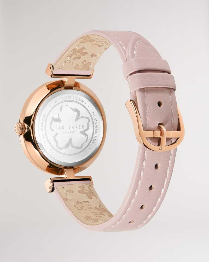 Pink Ted Baker Darbyy T Frame Leather Strap Watch | ZA0002205