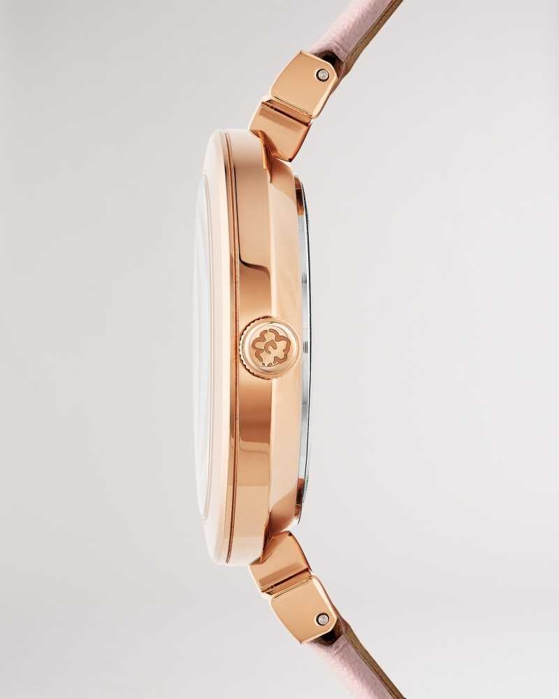 Pink Ted Baker Darbyy T Frame Leather Strap Watch | ZA0002205