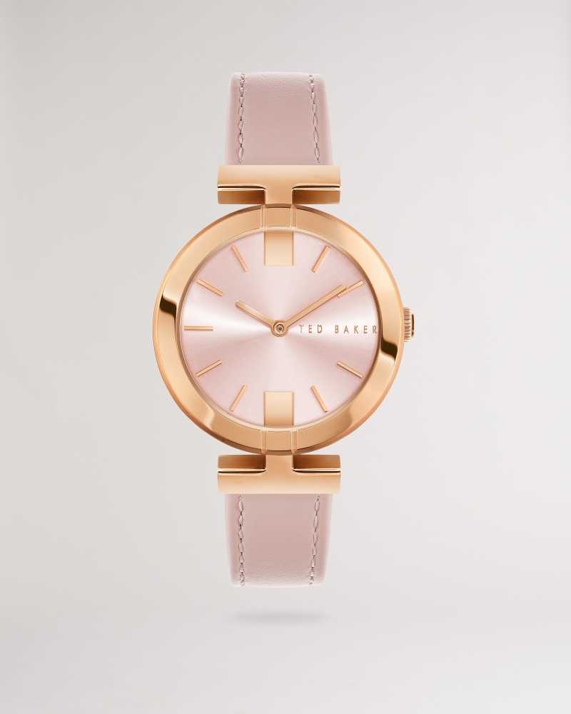 Pink Ted Baker Darbyy T Frame Leather Strap Watch | ZA0002205