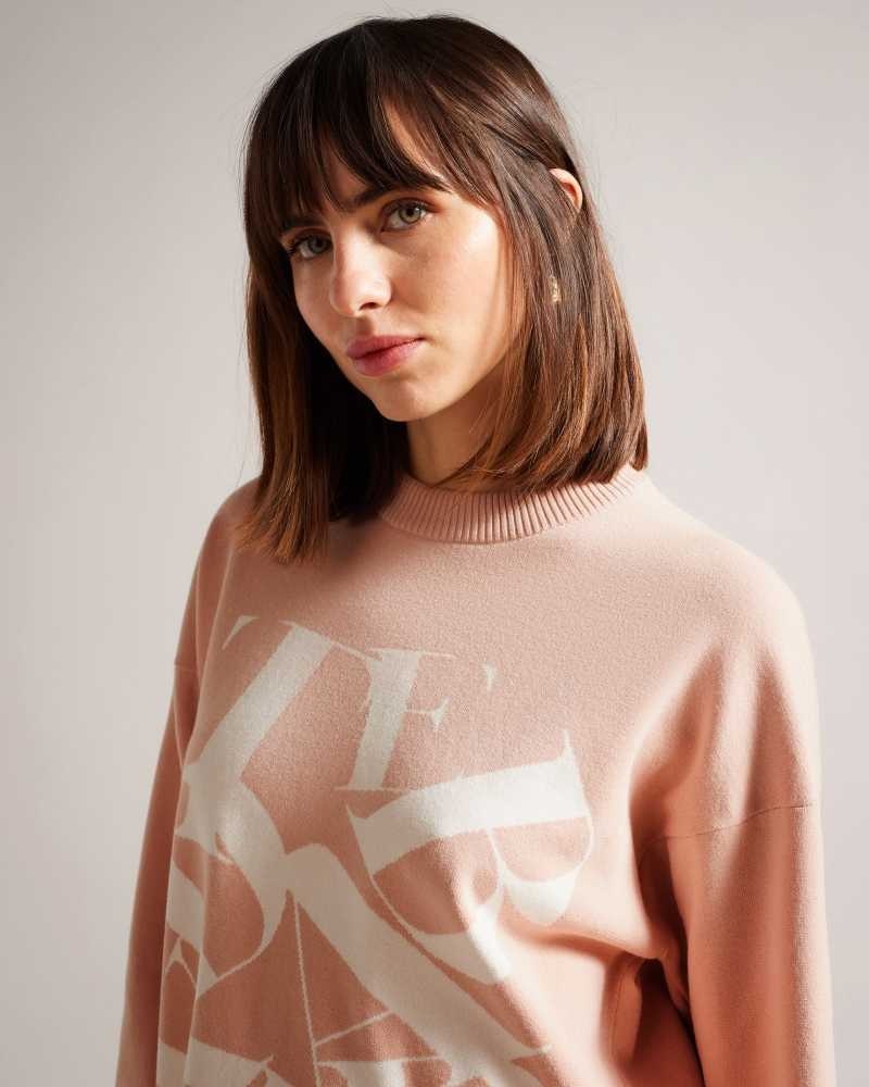 Pink Ted Baker Elssiaa Branded Jacquard Knit Jumper | ZA0000691