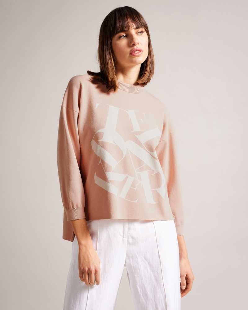 Pink Ted Baker Elssiaa Branded Jacquard Knit Jumper | ZA0000691