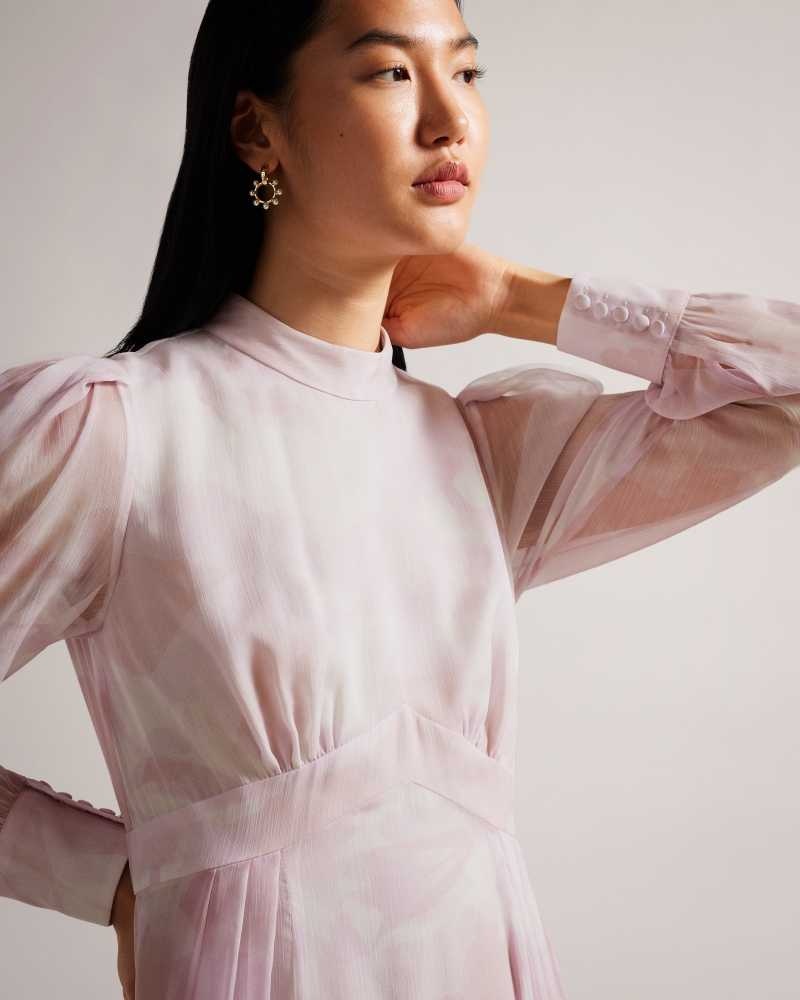 Pink Ted Baker Huron Long Sleeve Maxi Dress With Blouson Sleeve | ZA0000157