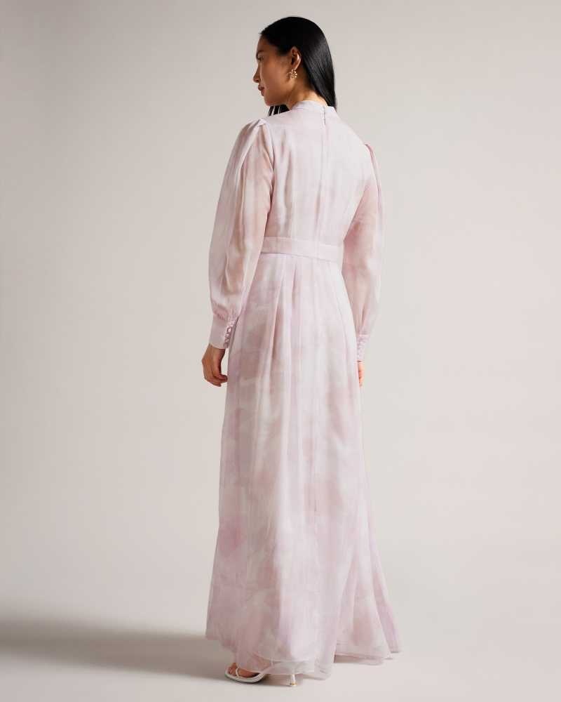 Pink Ted Baker Huron Long Sleeve Maxi Dress With Blouson Sleeve | ZA0000157