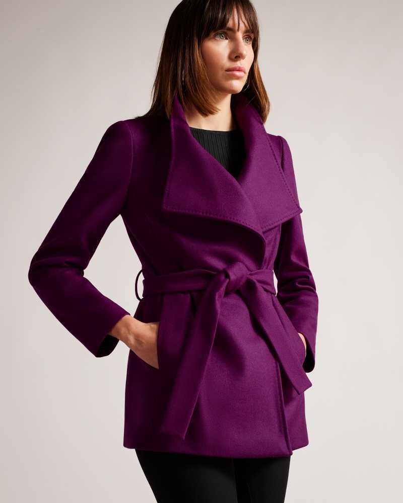 Purple Ted Baker Rytaa Short Wool Wrap Coat | ZA0000614