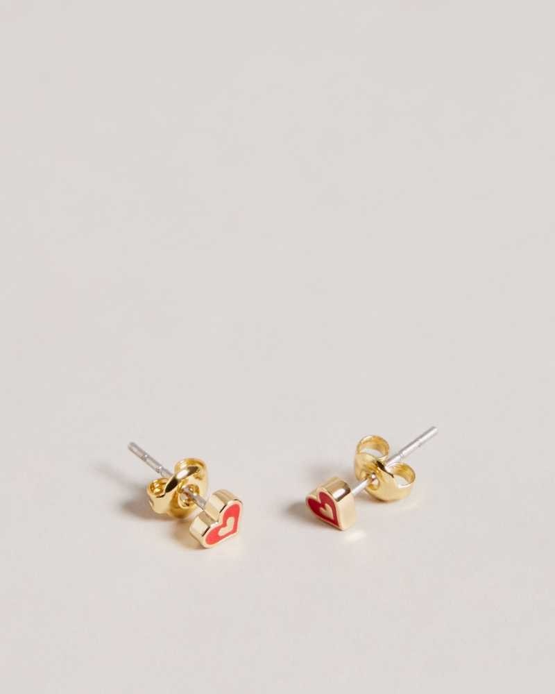 Red Ted Baker Eeliott Enamel Heart Nano Stud Earring | ZA0001978