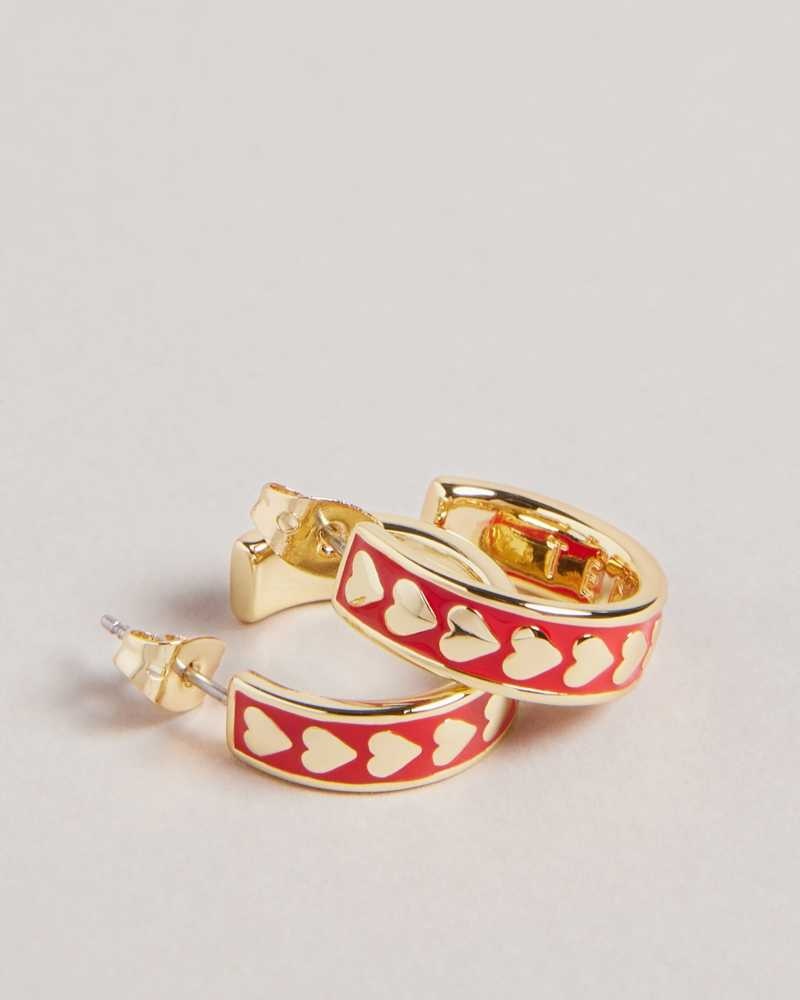 Red Ted Baker Emrie Enamel Heart Hoop Earrings | ZA0001937