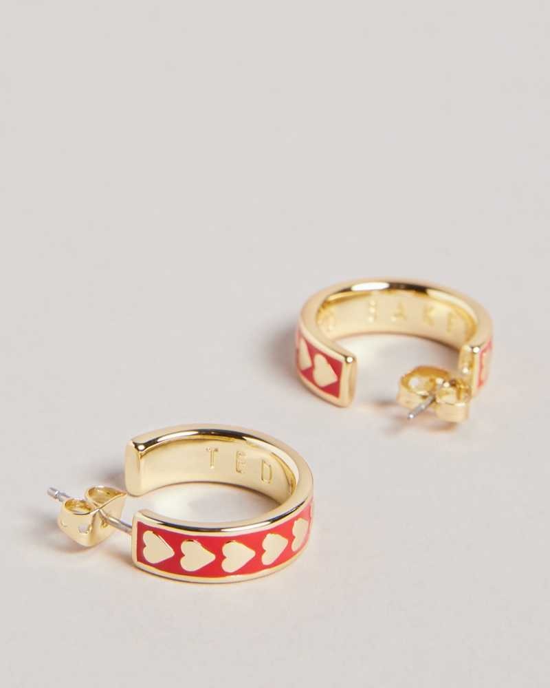 Red Ted Baker Emrie Enamel Heart Hoop Earrings | ZA0001937