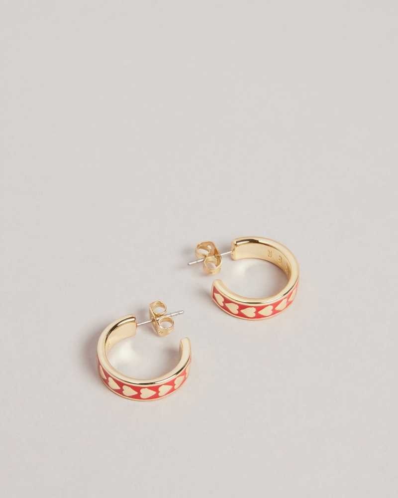 Red Ted Baker Emrie Enamel Heart Hoop Earrings | ZA0001937