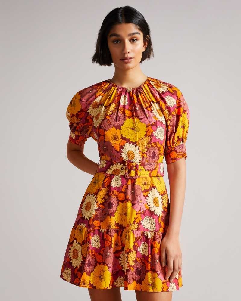 Red Ted Baker Patti Floral Belted Mini Dress | ZA0000149