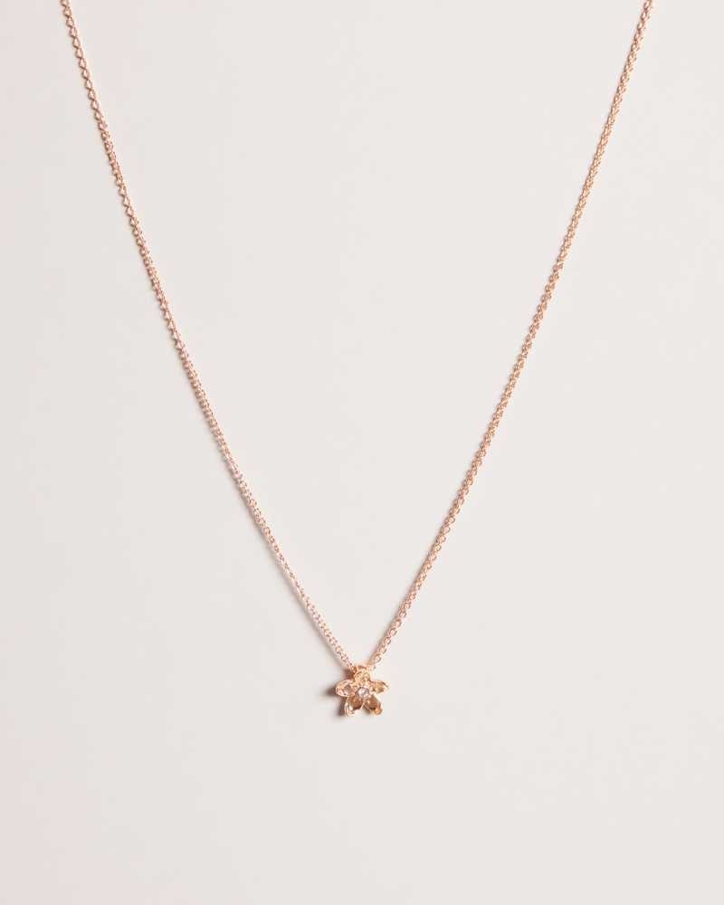 Rose Gold Colour Ted Baker Braddie Blossom Pendant Necklace | ZA0002017