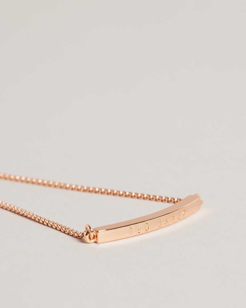 Rose Gold Colour Ted Baker Breenar Logo Bar Drawstring Bracelet | ZA0001893