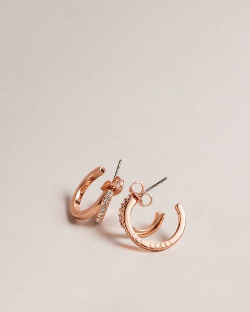 Rose Gold Colour Ted Baker Helias Crystal Double Huggie Hoop Earrings | ZA0001981