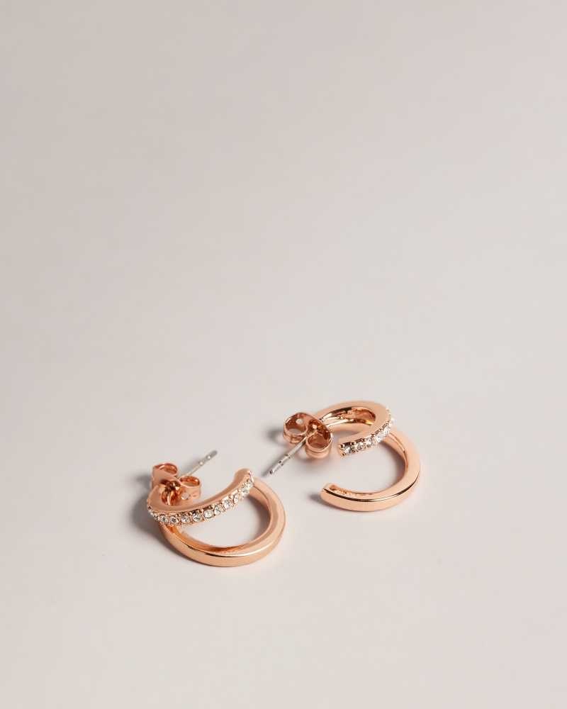 Rose Gold Colour Ted Baker Helias Crystal Double Huggie Hoop Earrings | ZA0001981