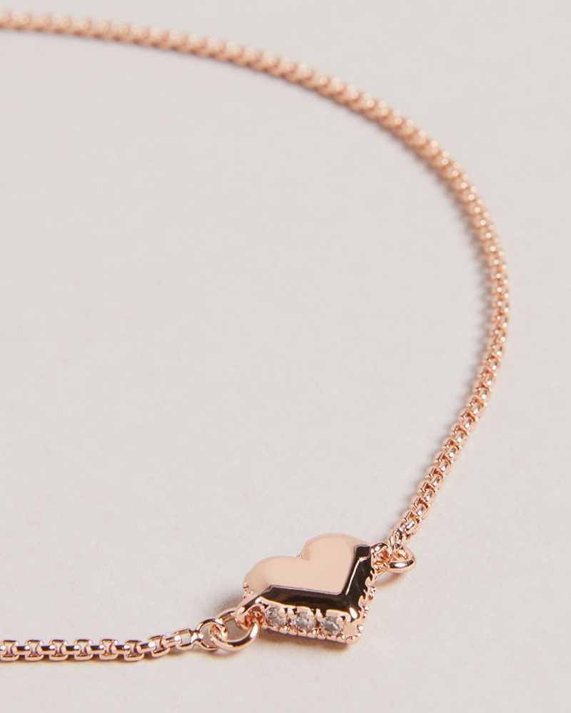 Rose Gold Colour Ted Baker Sarsah Sparkle Heart Drawstring Bracelet | ZA0001890