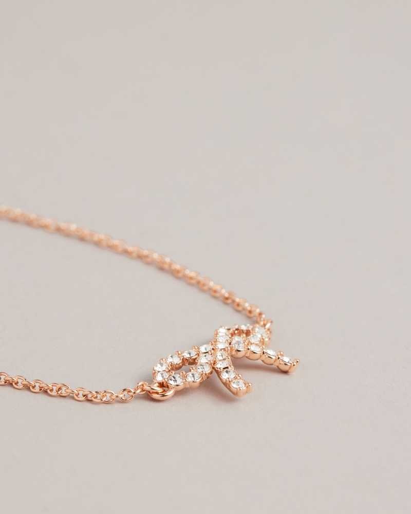 Rose Gold Colour Ted Baker Tulliat Crystal Bow Dainty Bracelet | ZA0001896