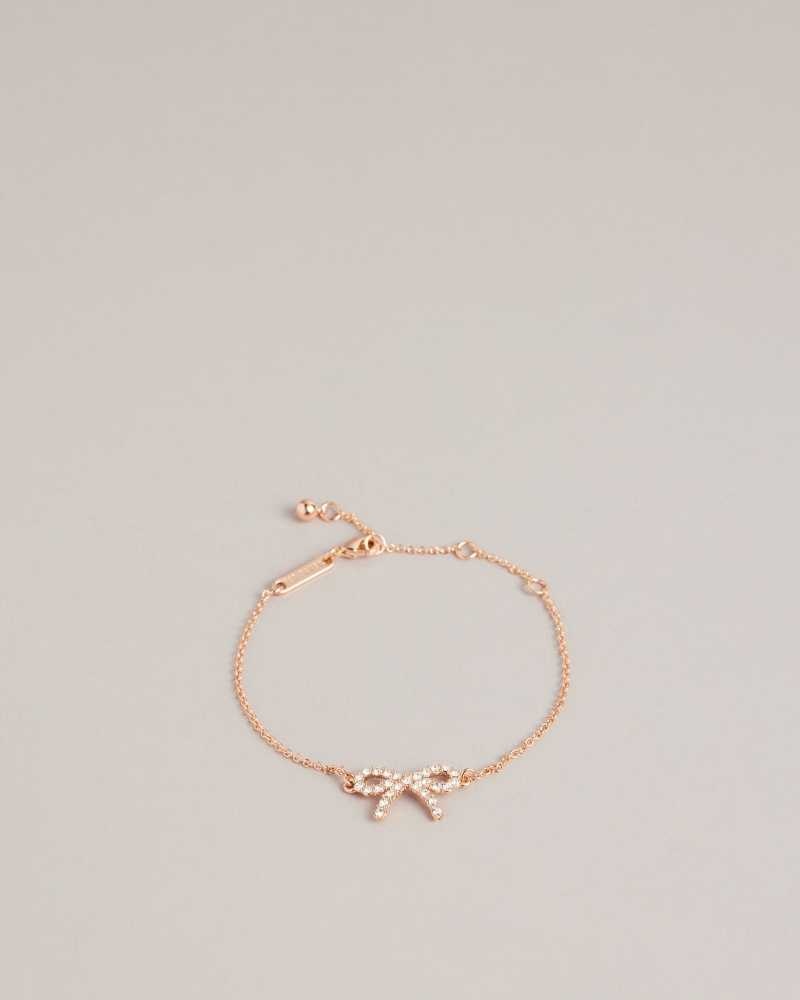 Rose Gold Colour Ted Baker Tulliat Crystal Bow Dainty Bracelet | ZA0001896