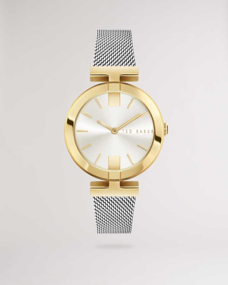 SH PL GOLD Ted Baker Darbiey T Frame Mesh Strap Watch | ZA0002185