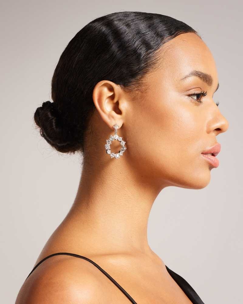 Silver Colour Ted Baker Crissty Crystal Hoop Drop Earrings | ZA0001968