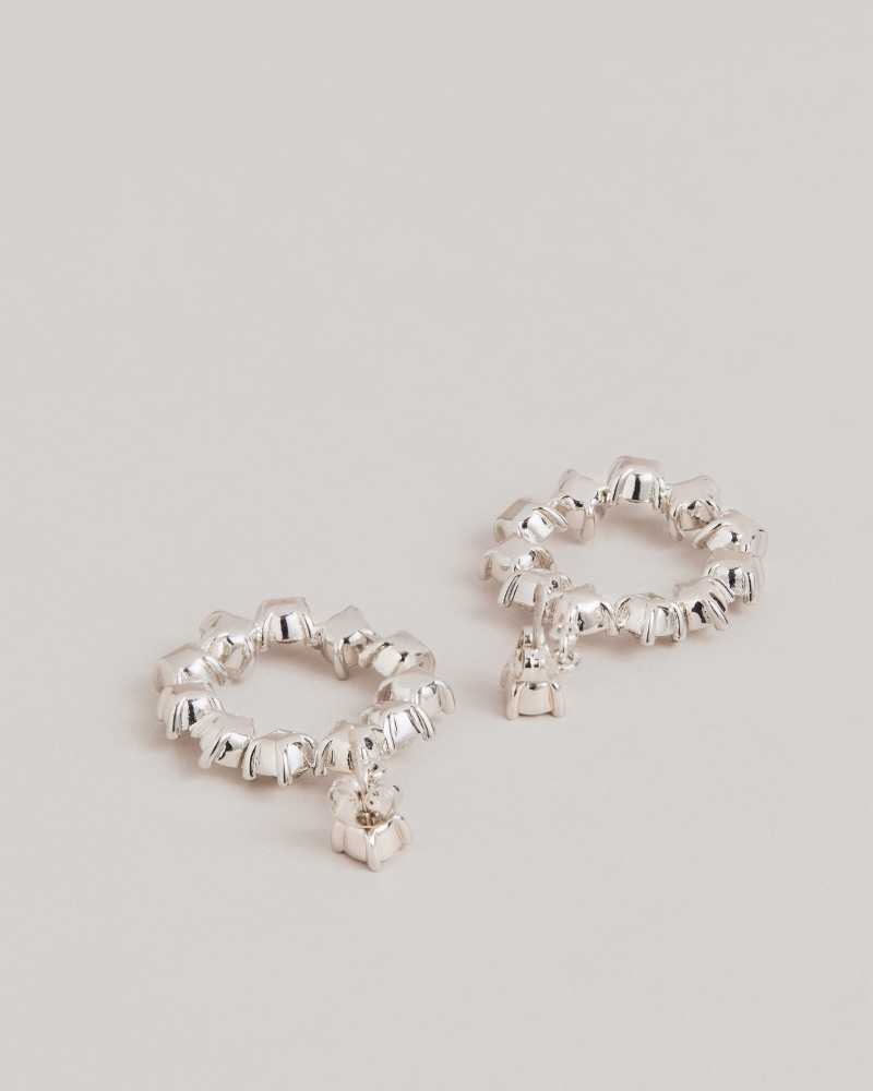 Silver Colour Ted Baker Crissty Crystal Hoop Drop Earrings | ZA0001968