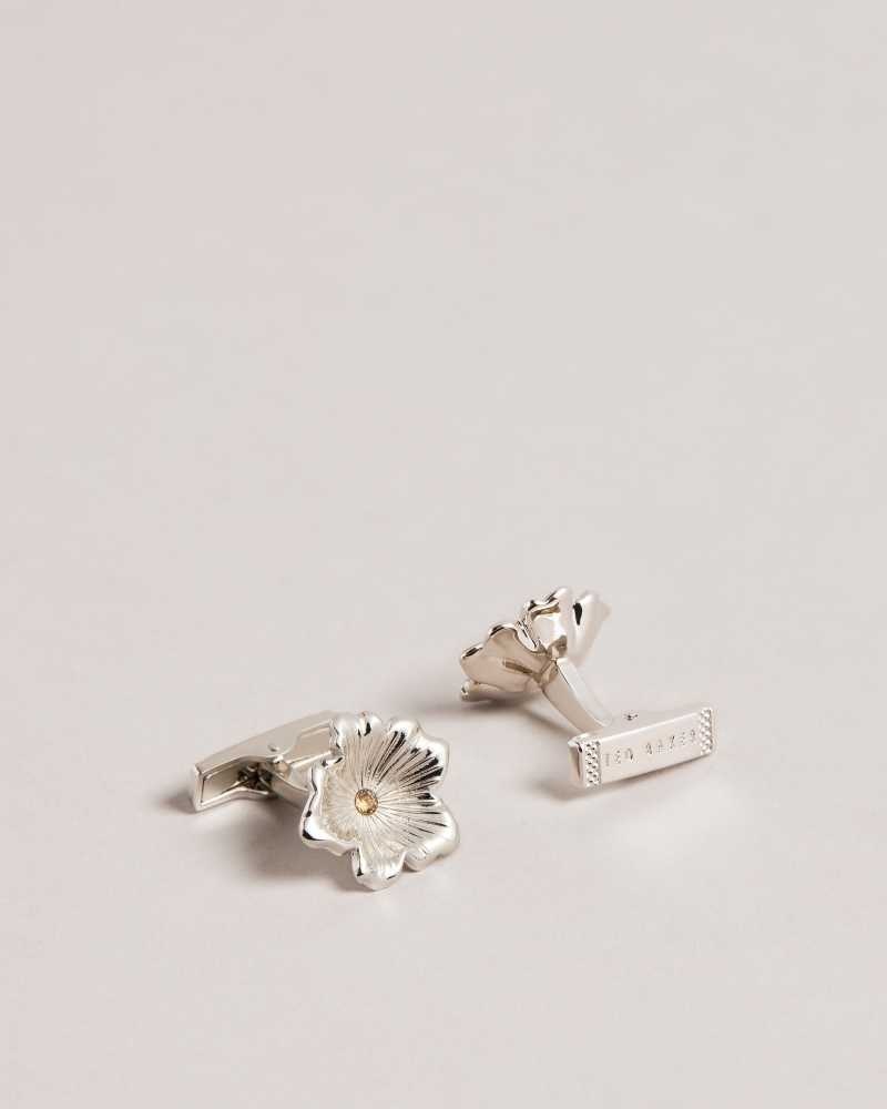 Silver Colour Ted Baker Flowrs Magnolia Cufflinks | ZA0001803