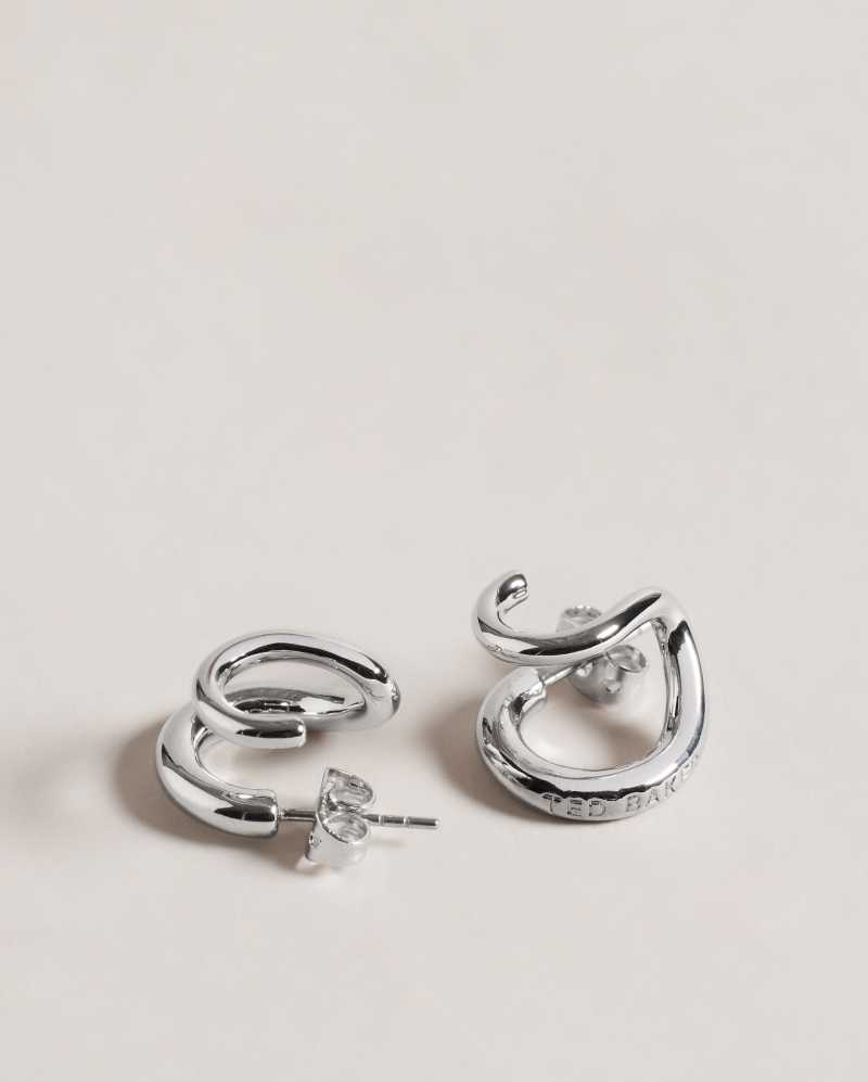 Silver Colour Ted Baker Hennriy Double Hoop Earrings | ZA0001910