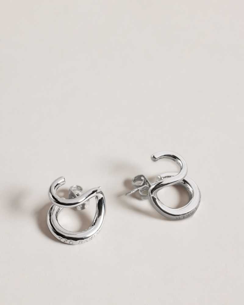 Silver Colour Ted Baker Hennriy Double Hoop Earrings | ZA0001910