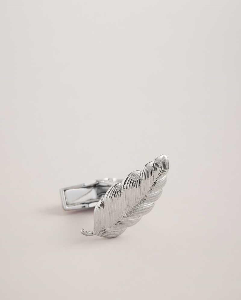 Silver Colour Ted Baker Rovan Leaf Cufflinks | ZA0001814