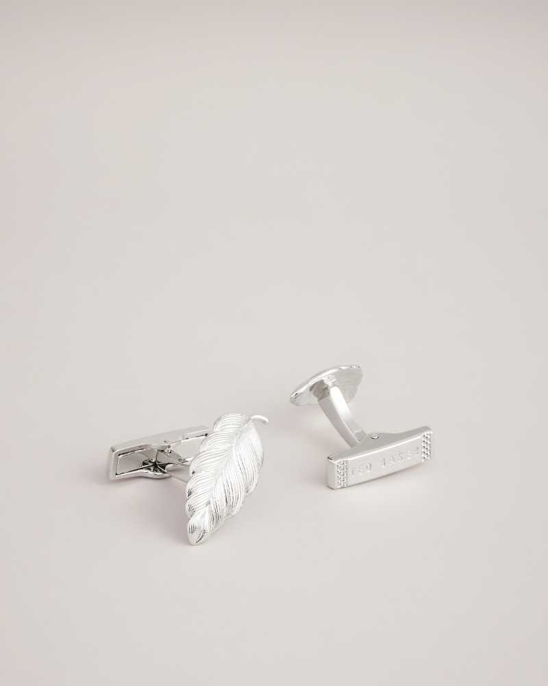 Silver Colour Ted Baker Rovan Leaf Cufflinks | ZA0001814