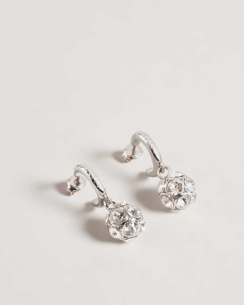 Silver Colour Ted Baker Ryanka Crystal Ball Hoop Charm Earrings | ZA0001951