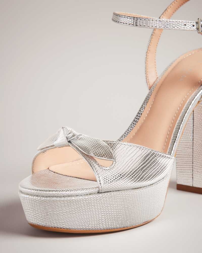 Silver Ted Baker Kayllah Bow Detail Platform Sandals | ZA0001675