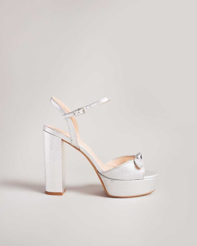 Silver Ted Baker Kayllah Bow Detail Platform Sandals | ZA0001675