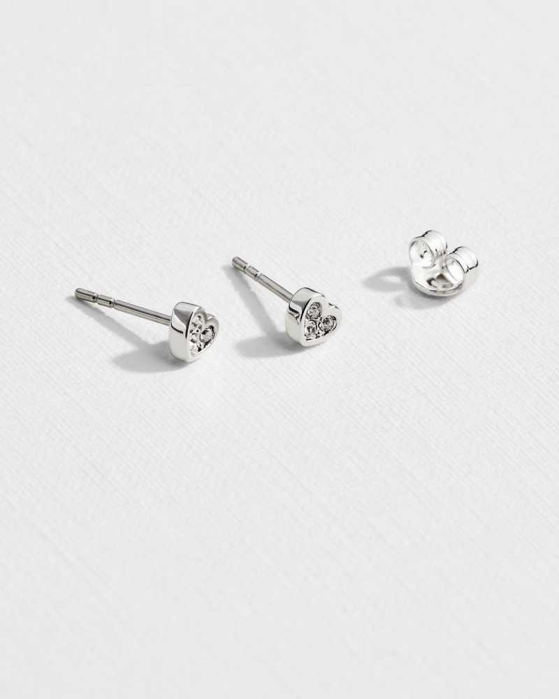 Silver Ted Baker Neenia Nano Heart Stud Earrings | ZA0001948