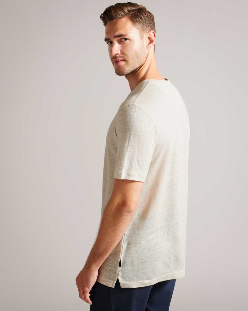 Stone Ted Baker Linlo Short Sleeve Linen T-Shirt | ZA0001257