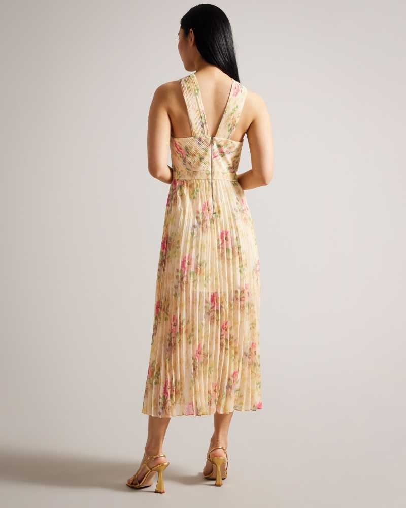 Tan Ted Baker Amerah Cross Front Pleated Midi Dress | ZA0000187