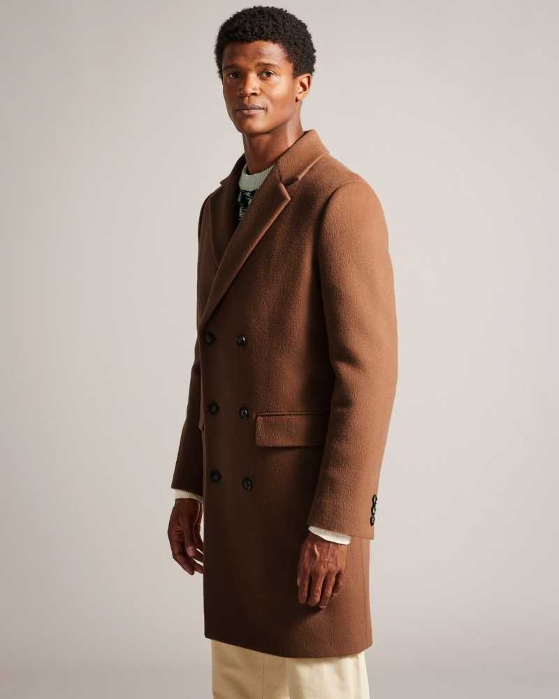 Tan Ted Baker Edouard Wool Blend Double Breasted City Coat | ZA0000585