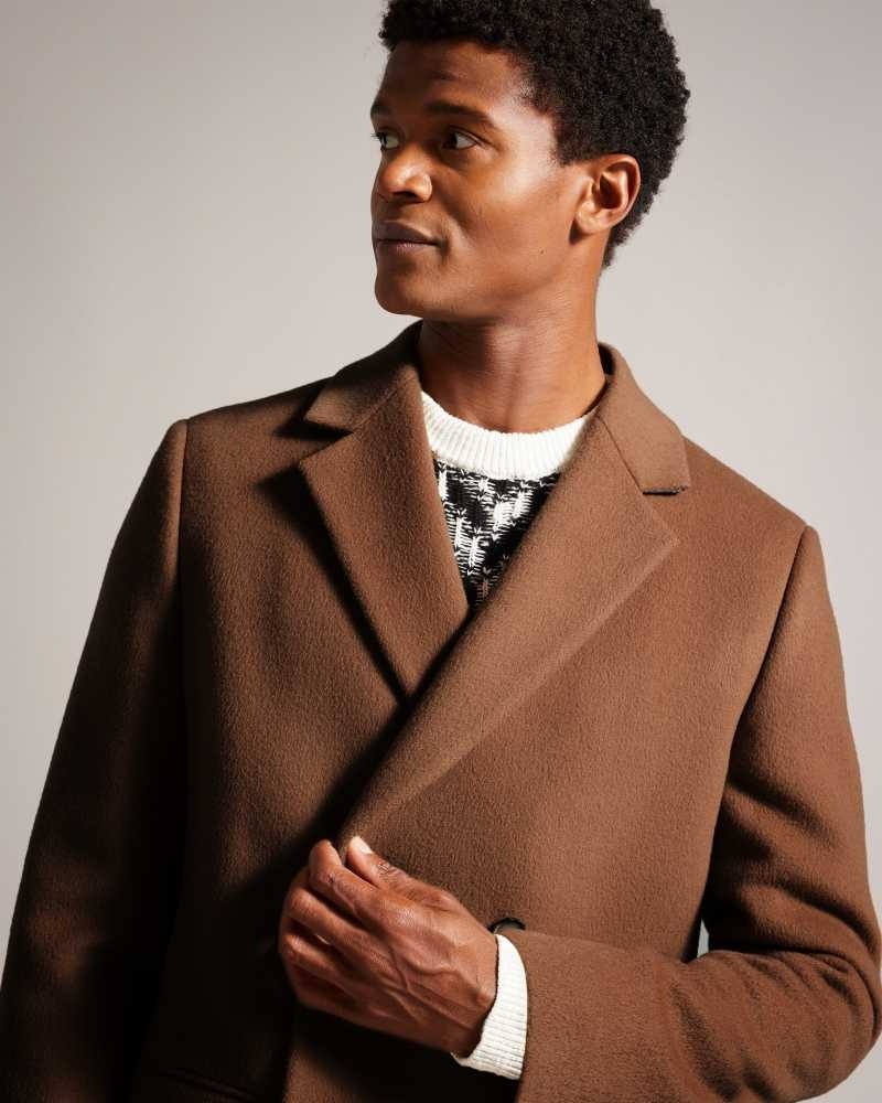 Tan Ted Baker Edouard Wool Blend Double Breasted City Coat | ZA0000585